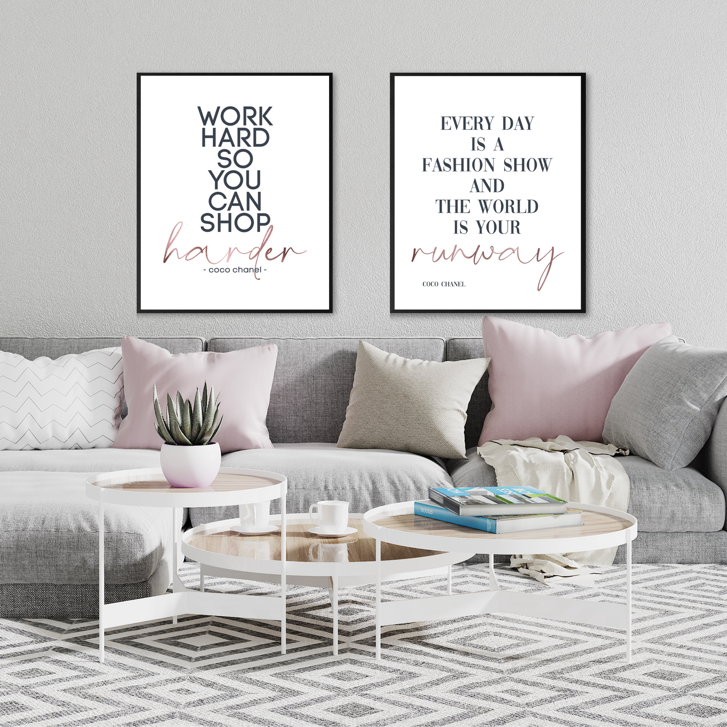 "Everyday Is A Fashion Show & The World Is Your Runway," Famous Quote by Coco Chanel in Rose Gold, Printable Art