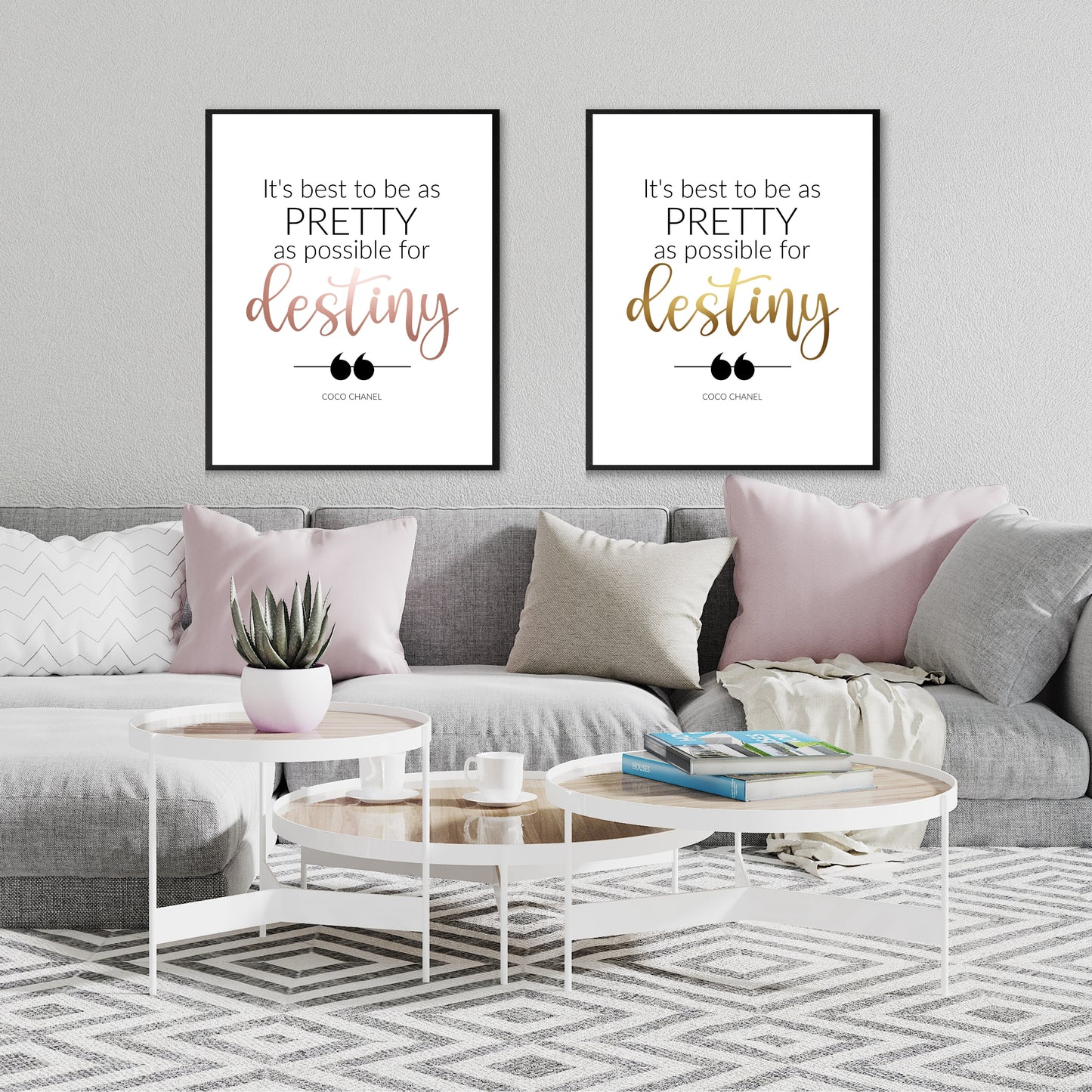 "It's Best To Be As Pretty As Possible For Destiny," Famous Quote By Coco Chanel In Rose Gold, Printable Art