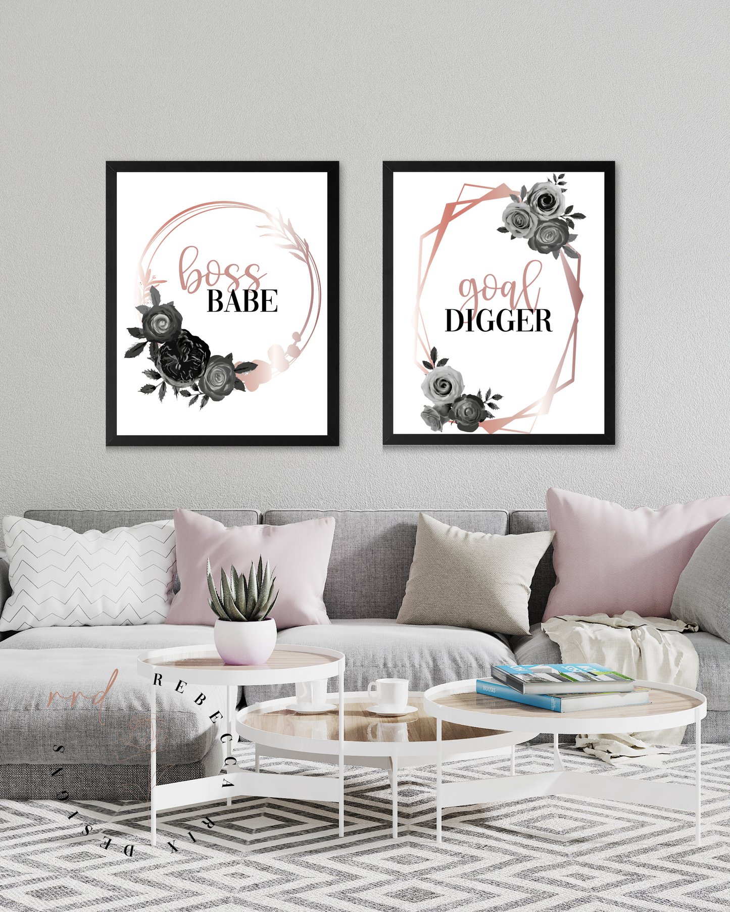 "Goal Digger" Girl Boss Quote In Rose Gold And Black, Printable Art