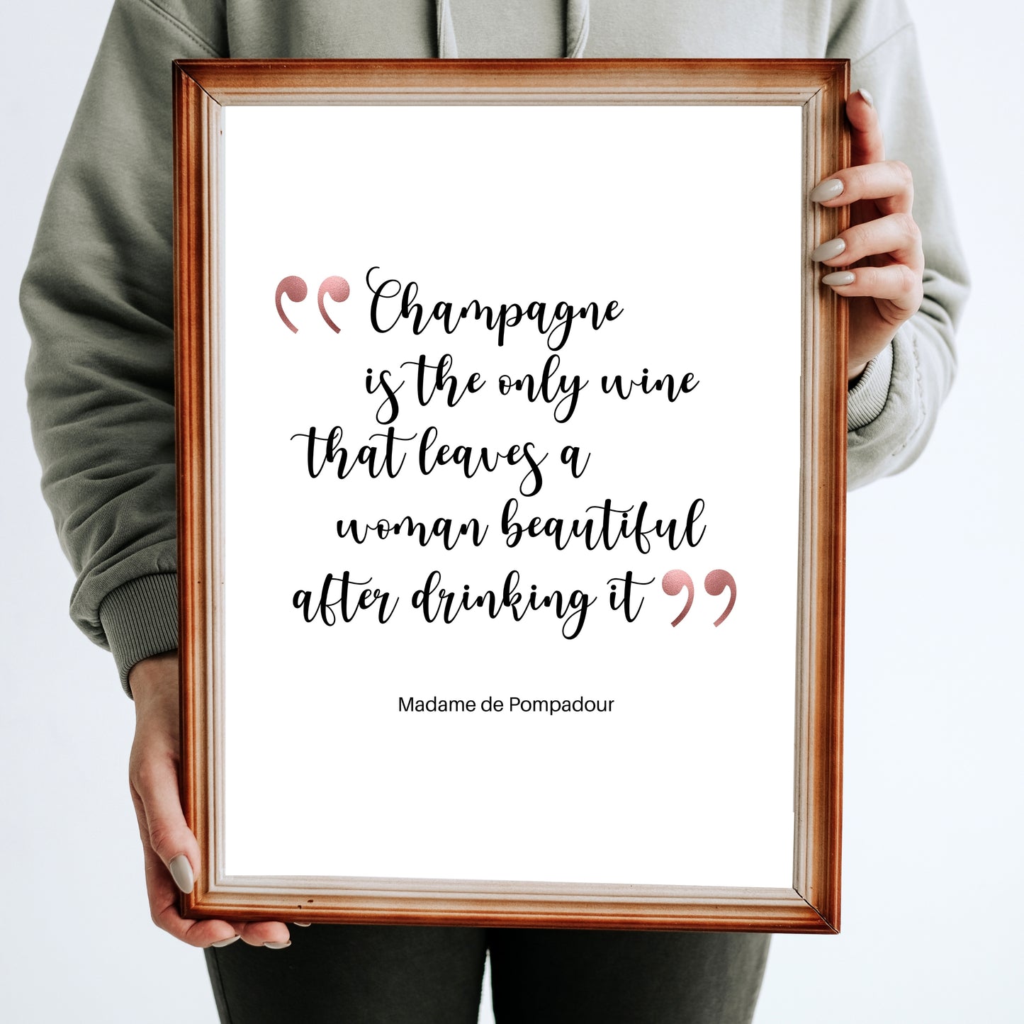 Champagne Quote By Madame de Pompadour With Rose Gold Accents, Printable Art