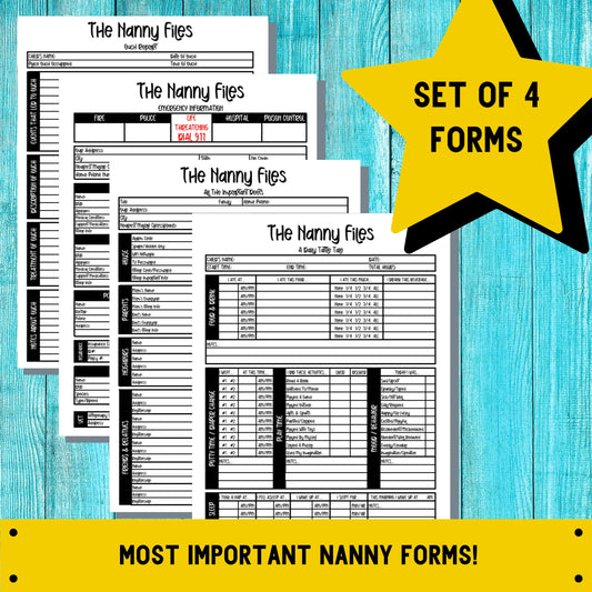 "The Nanny Files," Printable Nanny Notes, Set Of 4 Child Care Forms
