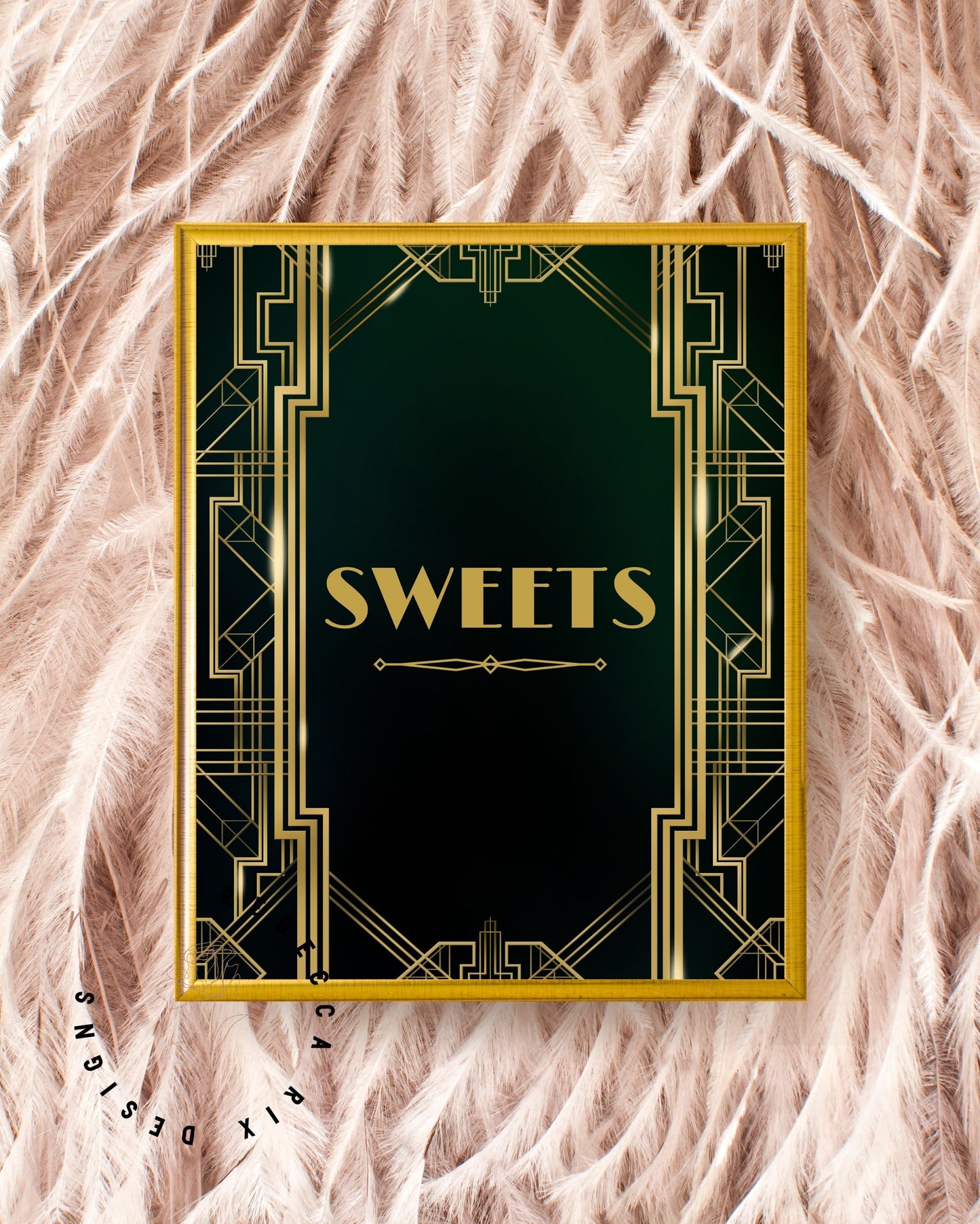"Sweets" Art Deco Printable Party Sign For Great Gatsby or Roaring 20's Party Or Wedding, Black & Gold, Printable Party Decor