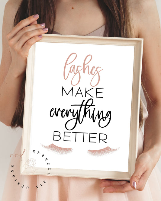 "Lashes Make Everything Better" Girl Beauty Quotes, Beauty Salon Decor, Printable Wall Art