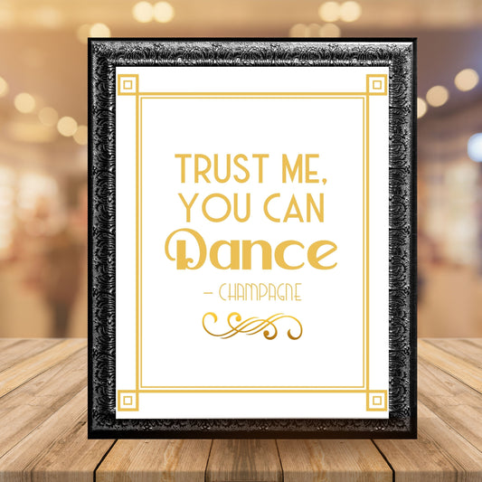 Set Of 6 Printable Party Signs For Great Gatsby Or Roaring 20's Party Or Wedding, White & Gold, Champagne Themed Printable Party Decor
