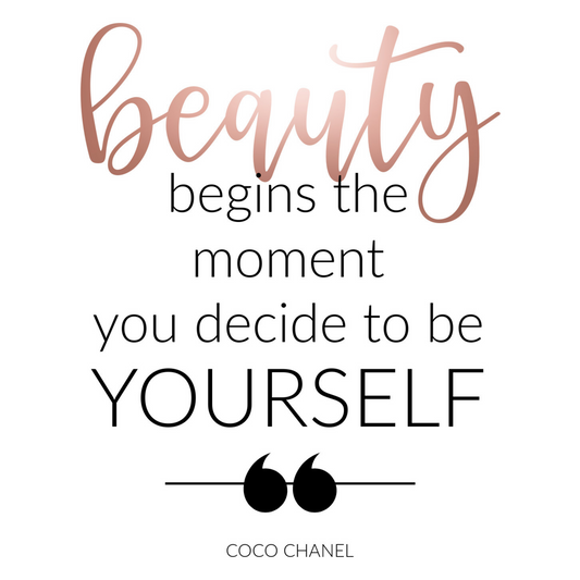 "Beauty Begins The Moment You Decide To Be Yourself," Famous Quote by Coco Chanel In Rose Gold, Printable Art