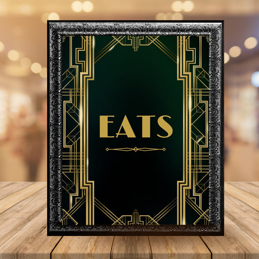 "Eats" Printable Party Sign For Great Gatsby or Roaring 20's Party Or Wedding, Black & Gold, Printable Party Decor