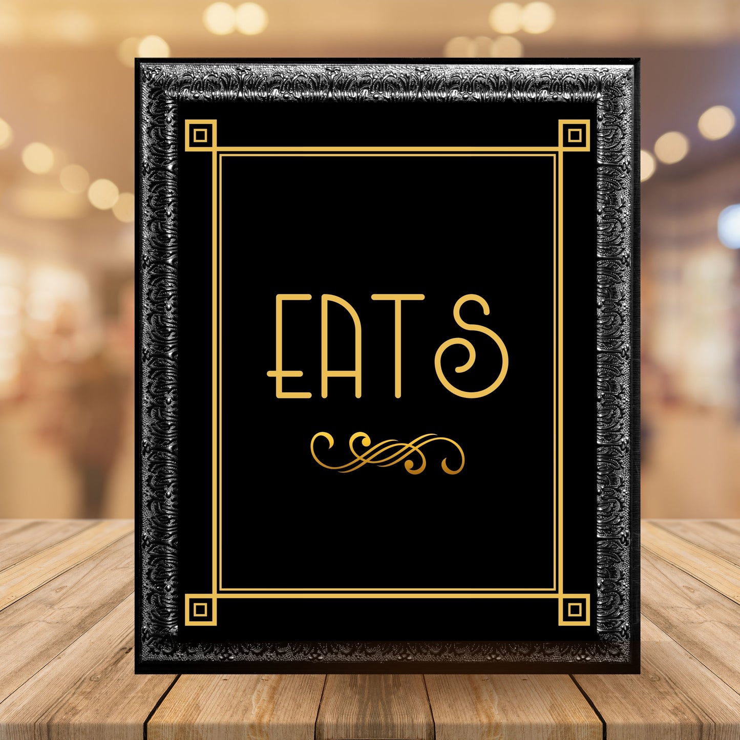 "Eats" Printable Party Sign For Great Gatsby Or Roaring 20's Party Or Wedding, Black & Gold, Printable Party Decor
