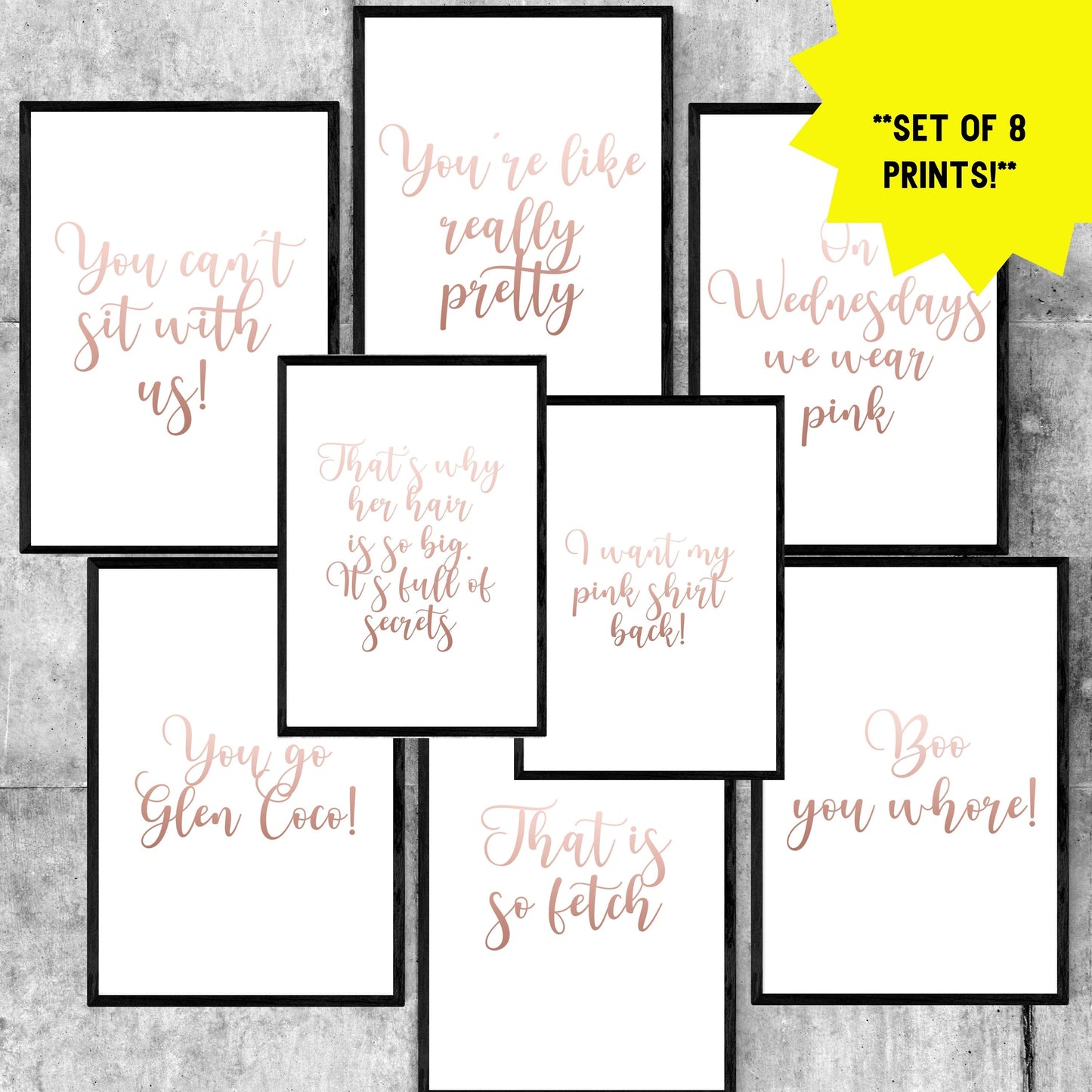 Set Of 8 Printable Party Signs, Quotes From Movie 'Mean Girls,' Printable Party Decor
