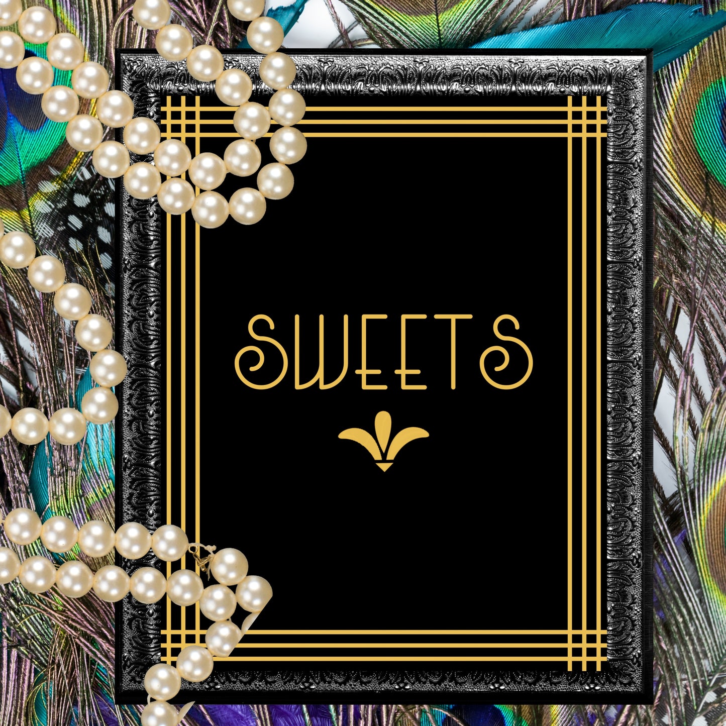 "Sweets" Printable Party Sign For Great Gatsby Or Roaring 20's Party Or Wedding, Black & Gold, Printable Party Decor