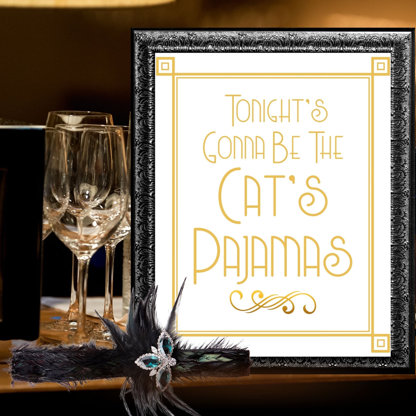 Set Of 6 Printable Party Signs For Great Gatsby Or Roaring 20's Party Or Wedding, White & Gold, Printable Party Decor