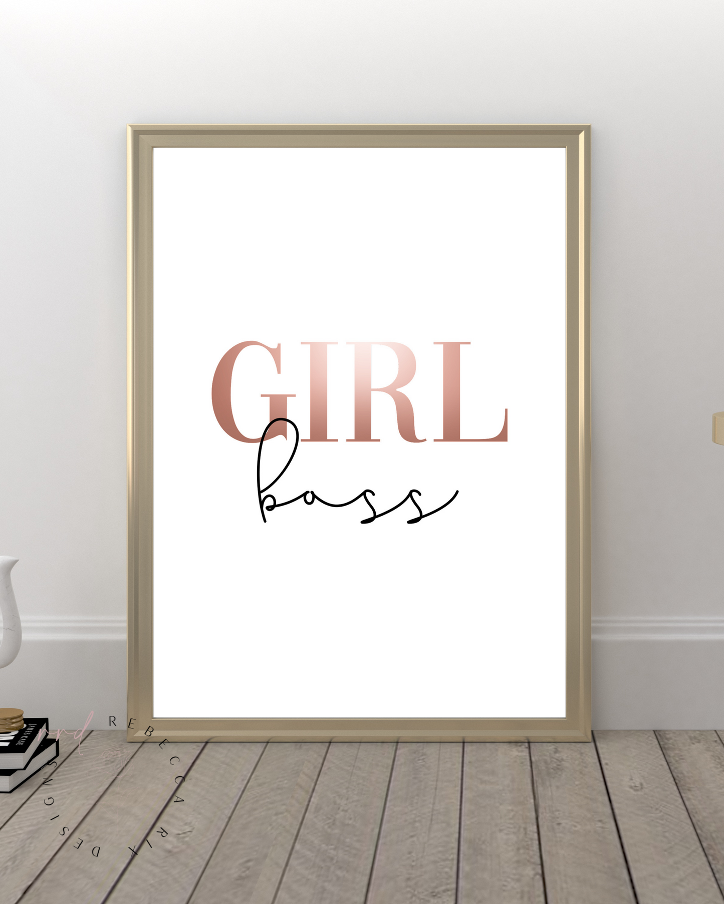 "GIRL boss" Girl Boss Quote In Rose Gold, Printable Art