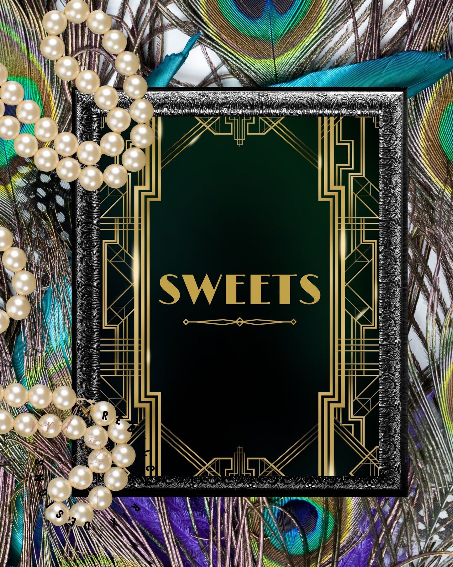"Sweets" Art Deco Printable Party Sign For Great Gatsby or Roaring 20's Party Or Wedding, Black & Gold, Printable Party Decor