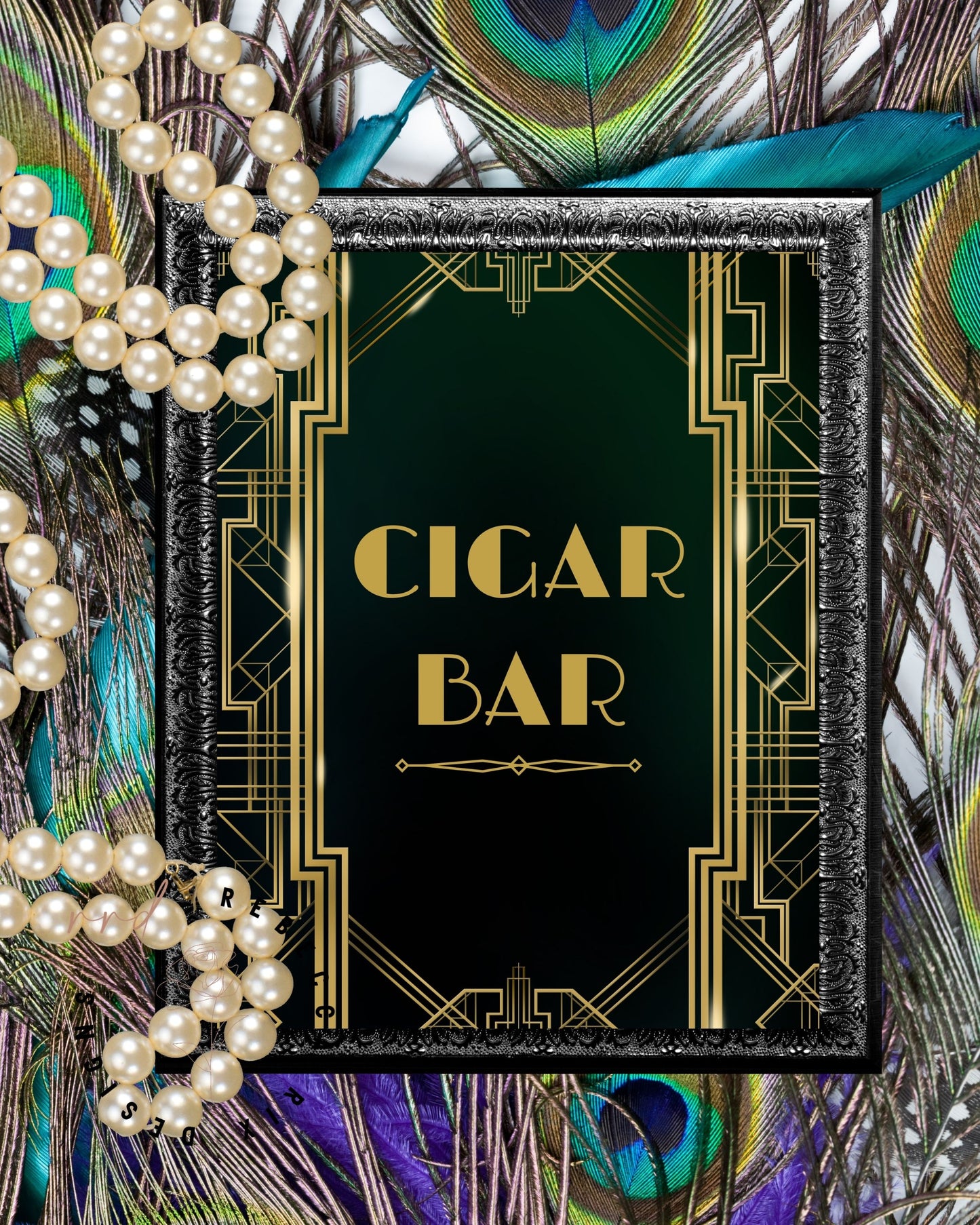 "Cigar Bar" Art Deco Printable Party Sign For Great Gatsby or Roaring 20's Party Or Wedding, Black & Gold, Printable Party Decor