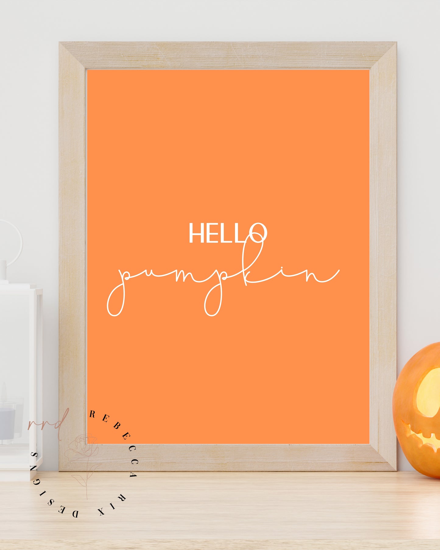 "Hello pumpkin" In White On Orange Background, Fall/Autumn/Halloween Farmhouse Chic, Printable Wall Art