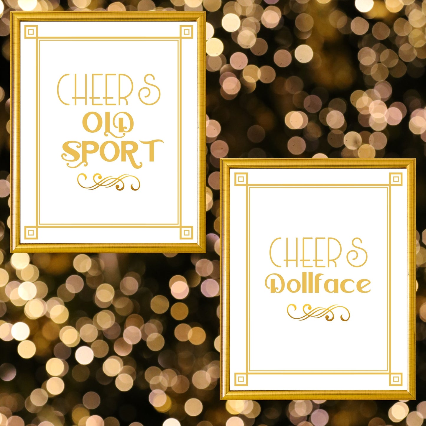 Set Of 6 Printable Party Signs For Great Gatsby Or Roaring 20's Party Or Wedding, White & Gold, Printable Party Decor