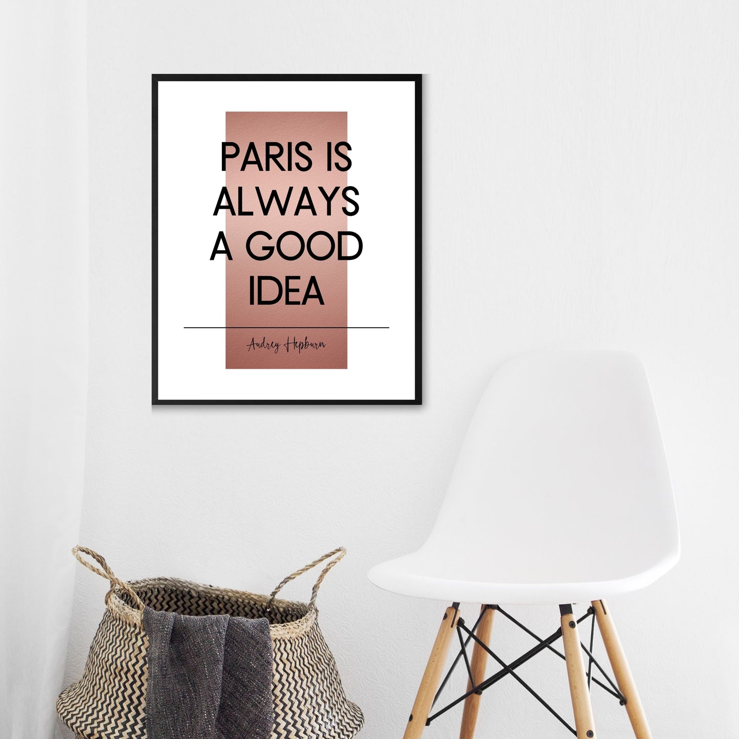 "Paris Is Always A Good Idea" Quote By Audrey Hepburn With Rose Gold Accent, Printable Art