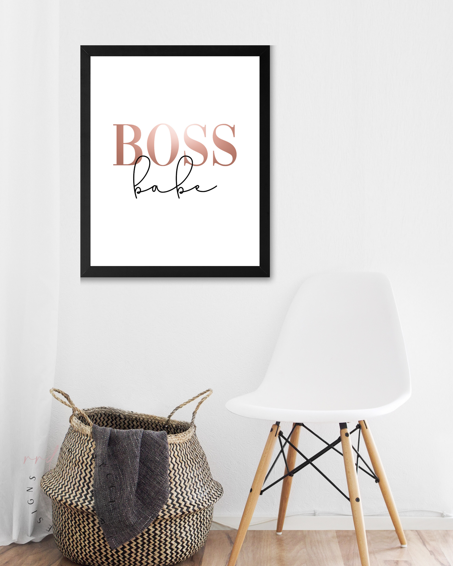 "BOSS babe" Girl Boss Quote In Rose Gold, Printable Art
