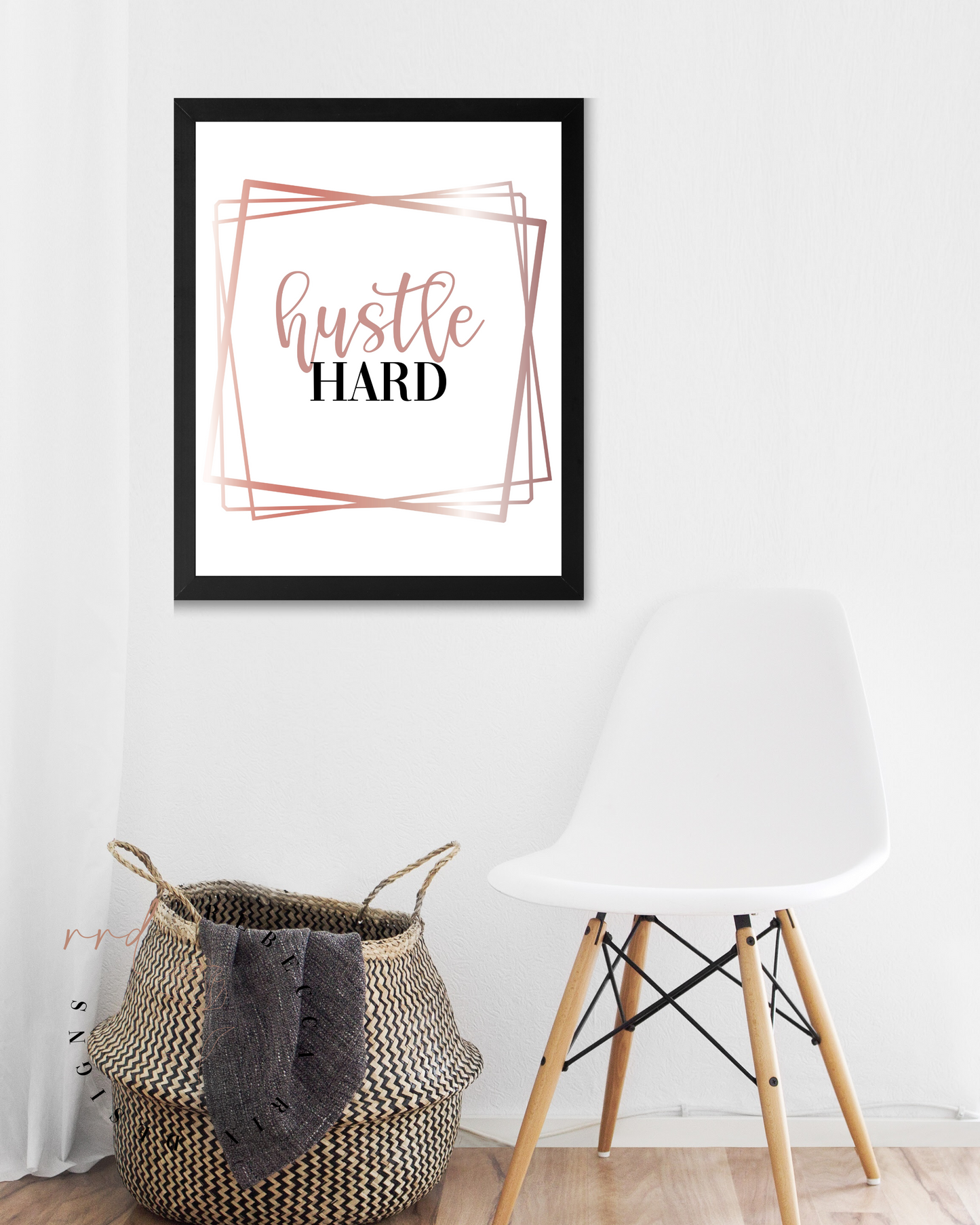 "Hustle Hard" Girl Boss Quote In Rose Gold And Black, Printable Art