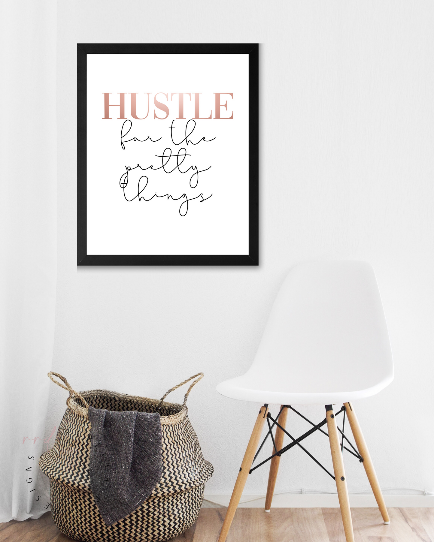 "Hustle For The Pretty Things" Girl Boss Quote In Rose Gold, Printable Art