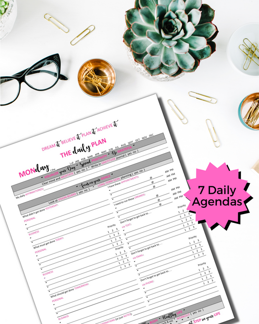 Ultimate Daily Agenda / To-Do List For Girl Boss With Motivational Quotes And Daily Affirmations, Printable Planners