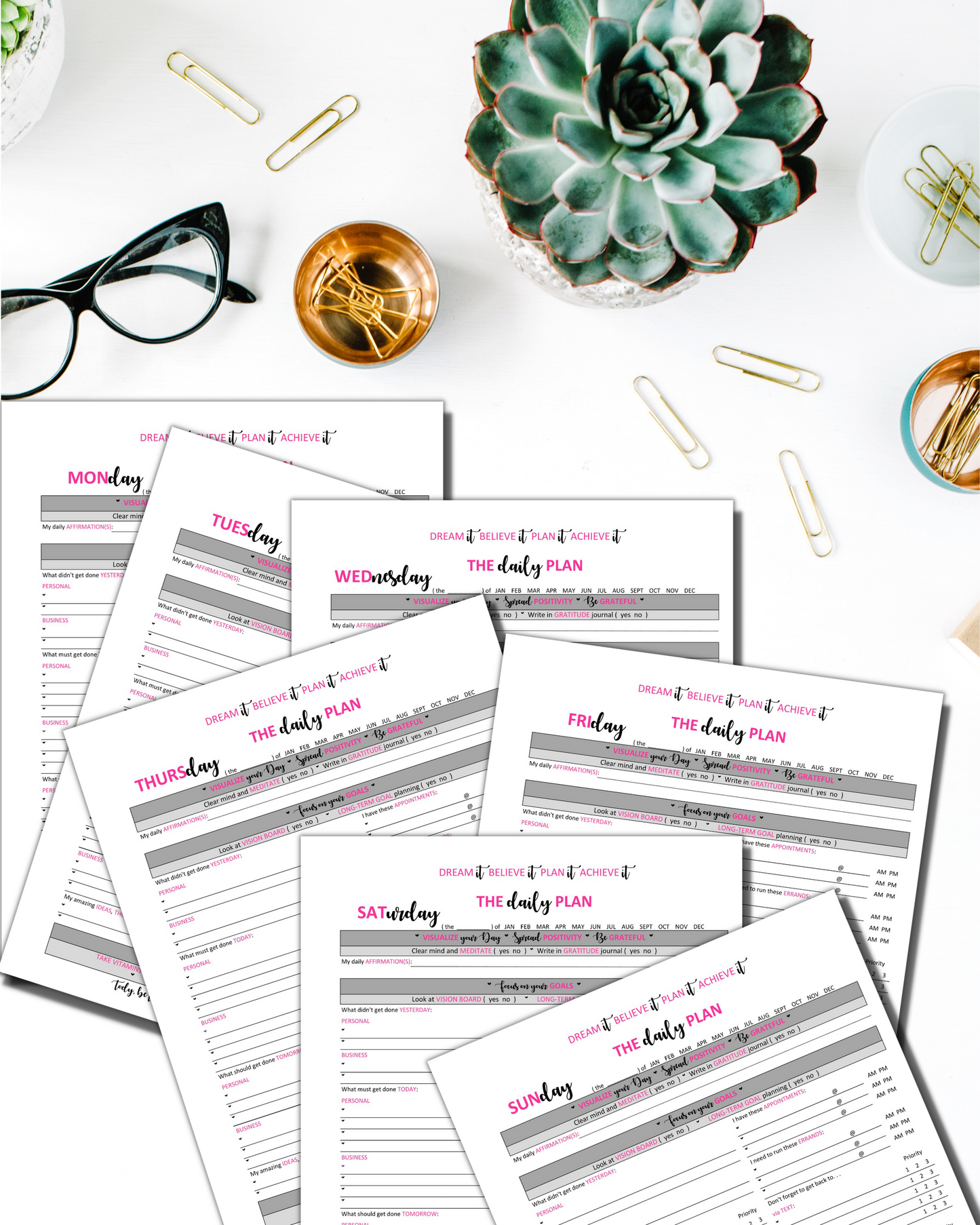 Ultimate Daily Agenda / To-Do List For Girl Boss With Motivational Quotes And Daily Affirmations, Printable Planners