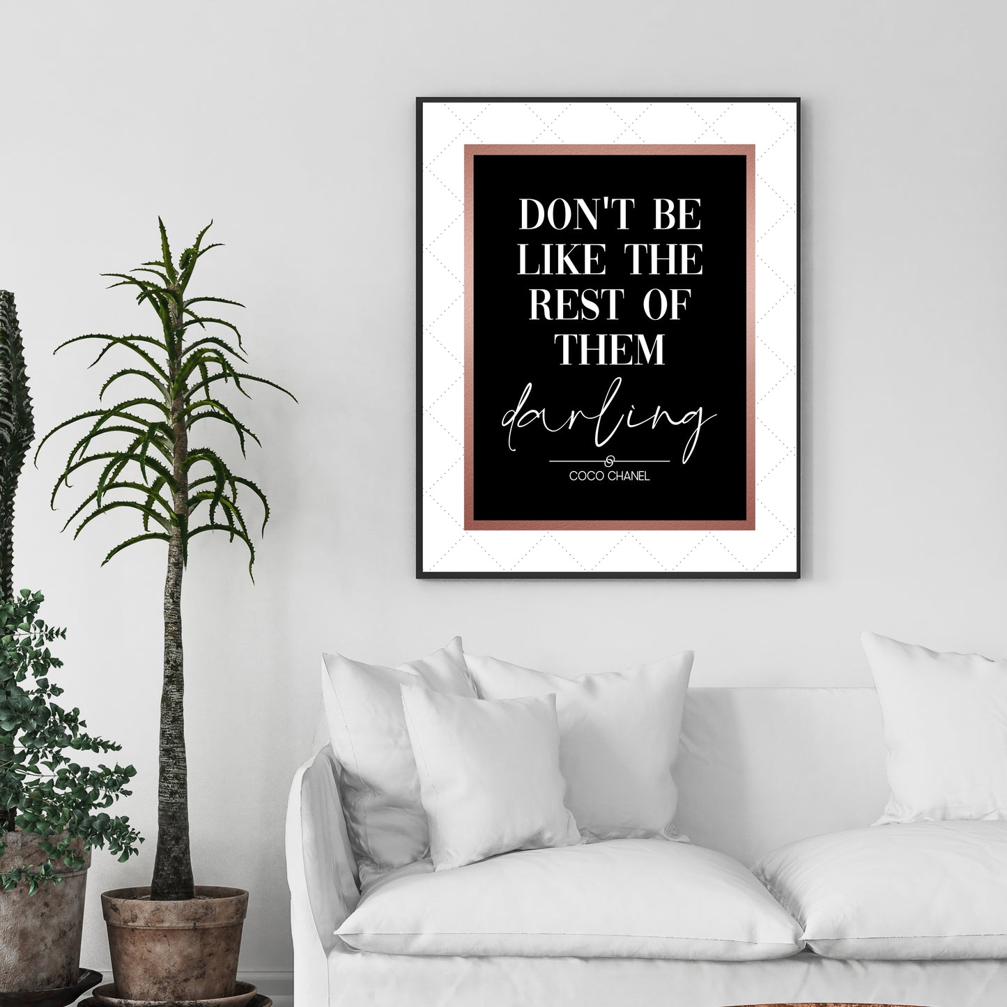 "Don't Be Like The Rest Of Them Darling," Famous Quote by Coco Chanel With Rose Gold Border, Printable Art