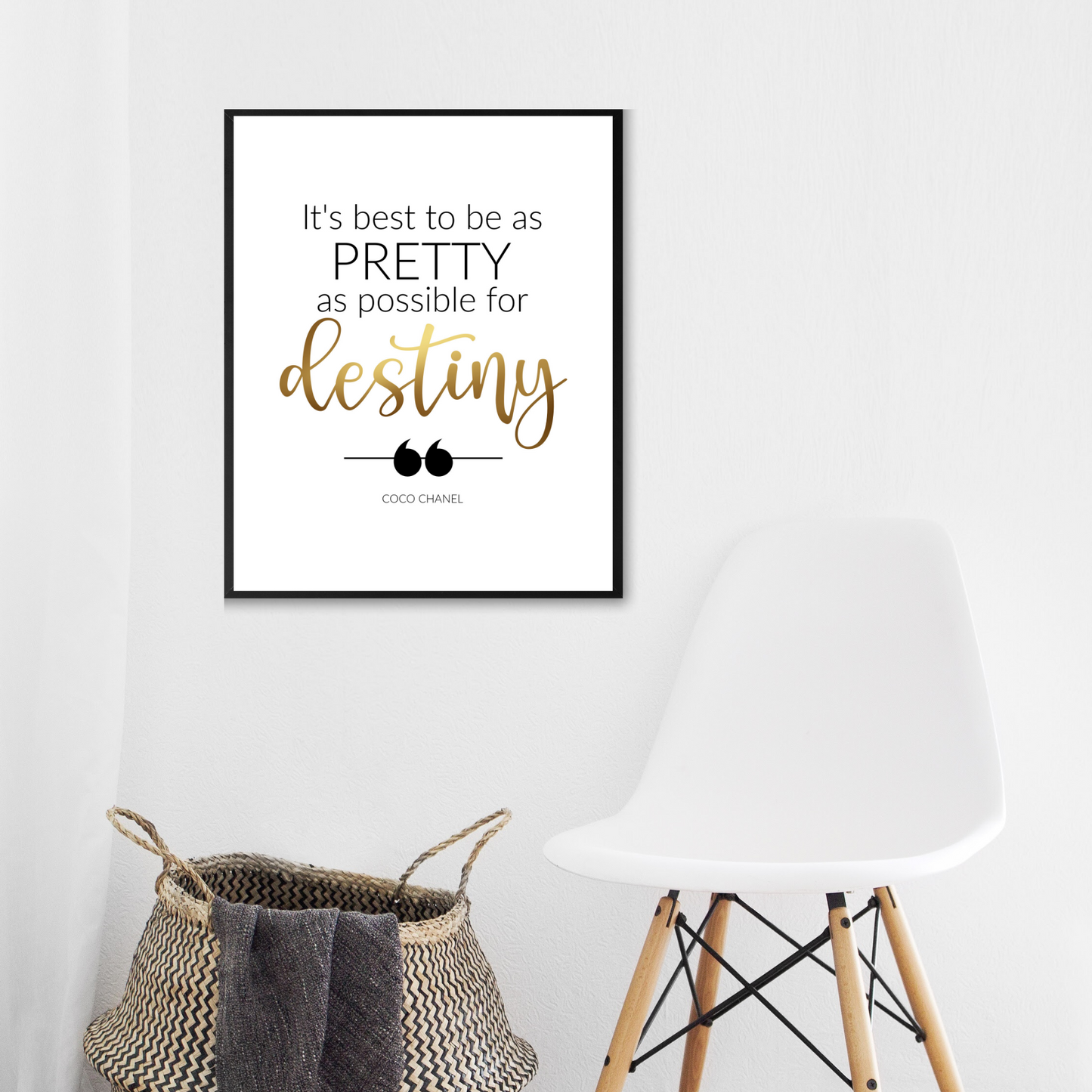"It’s Best To Be As Pretty As Possible For Destiny," Famous Quote By Coco Chanel In Gold, Printable Art
